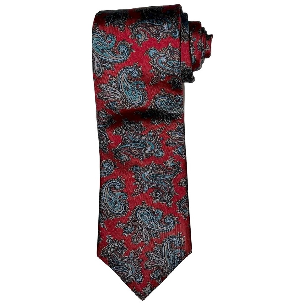 Hardy Amies London Necktie Men’s Red Blue Grey All Silk Tie 55.5x3.5